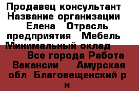 Продавец-консультант › Название организации ­ Елена › Отрасль предприятия ­ Мебель › Минимальный оклад ­ 20 000 - Все города Работа » Вакансии   . Амурская обл.,Благовещенский р-н